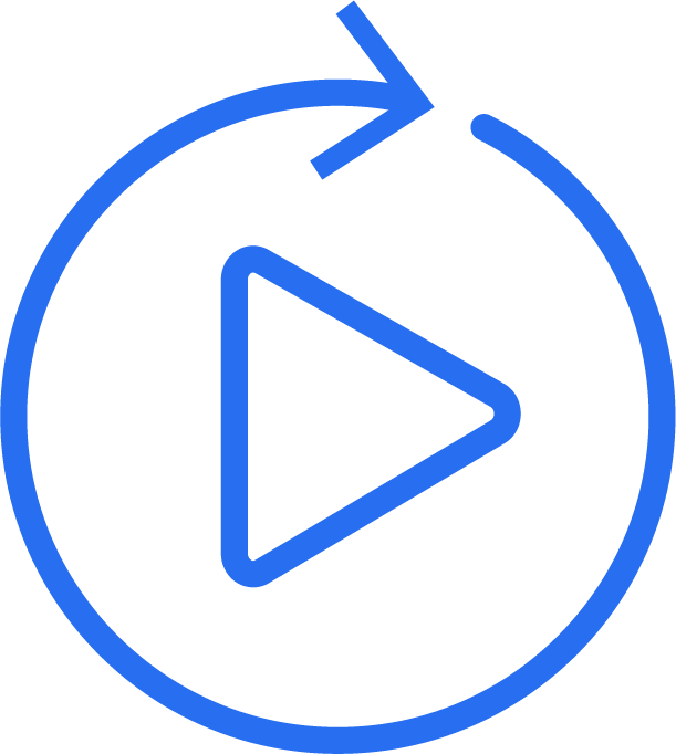 Cobalt blue icon of a play button and circular motion representing logo animation