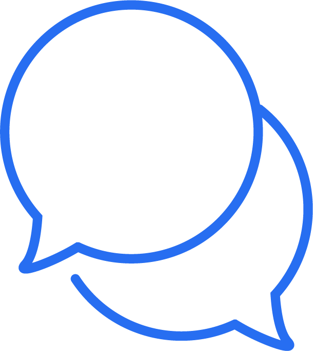 Cobalt blue line icon showing a speech bubble and wrench, representing continuous social media support and assistance.