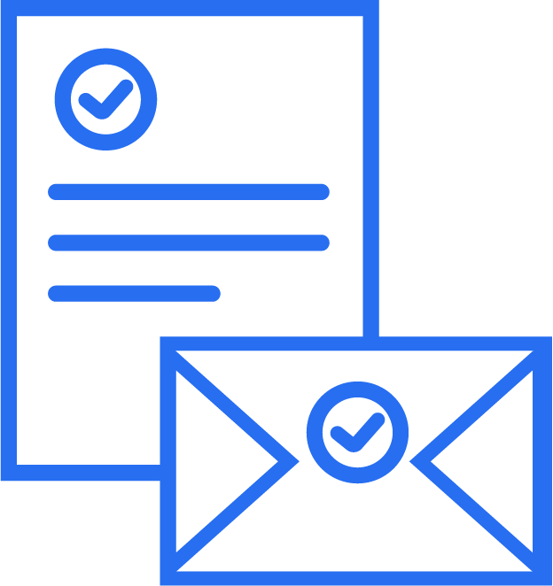 Cobalt blue icon of letterhead and envelope representing branded stationery