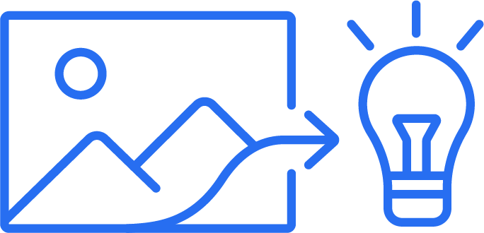 Line icon of a mood board with image and text elements representing creative direction in branding