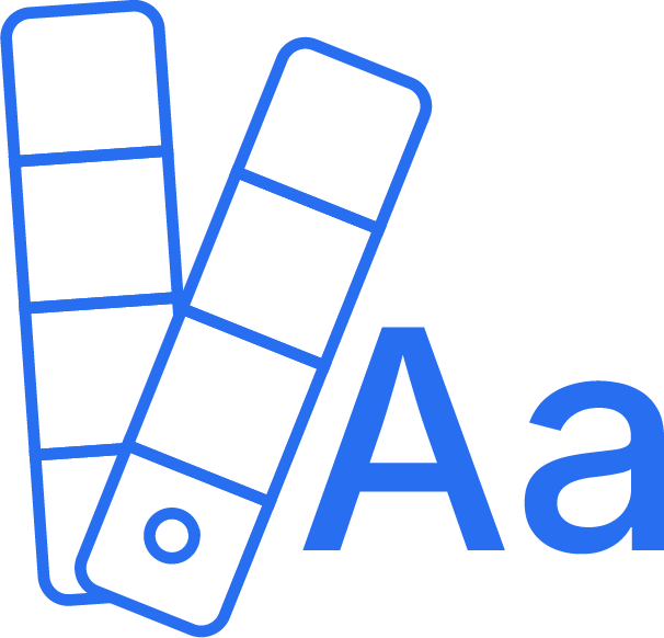 Blue icon showing colour swatches and typography tools representing custom colour palette and font pairing