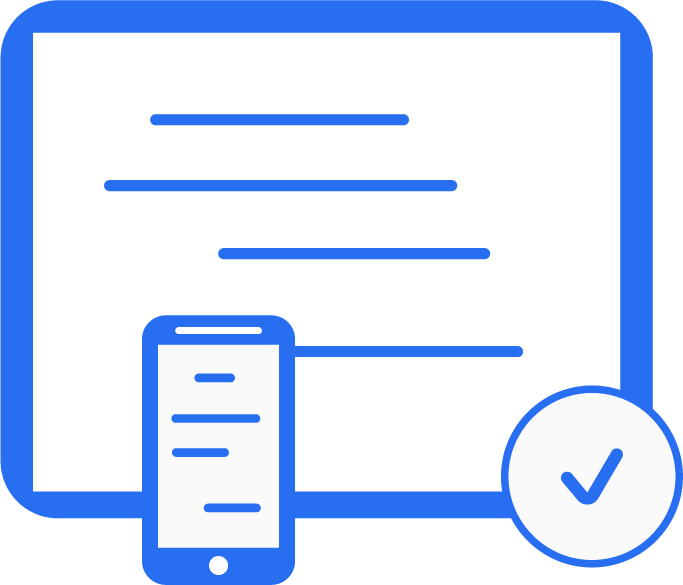 Blue icon showing a smartphone and tablet, indicating mobile-friendly website layout
