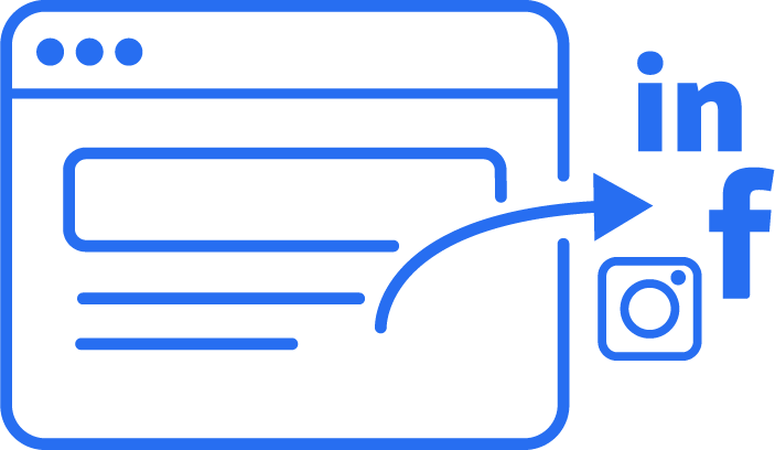 Blue icon with a web link and social share symbols, representing integration with social platforms