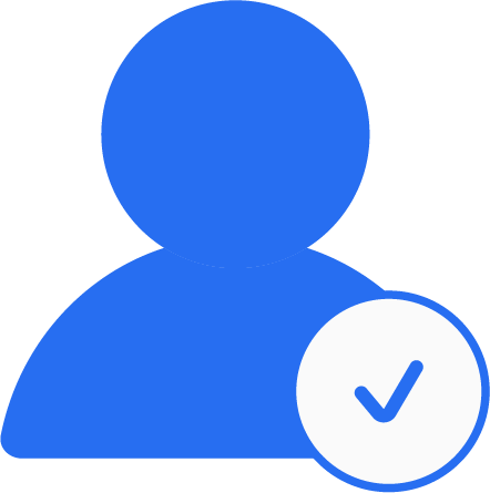Blue Icon of a person with a tick to represent user friendly websites